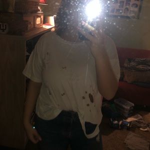 Distressed white t-shirt